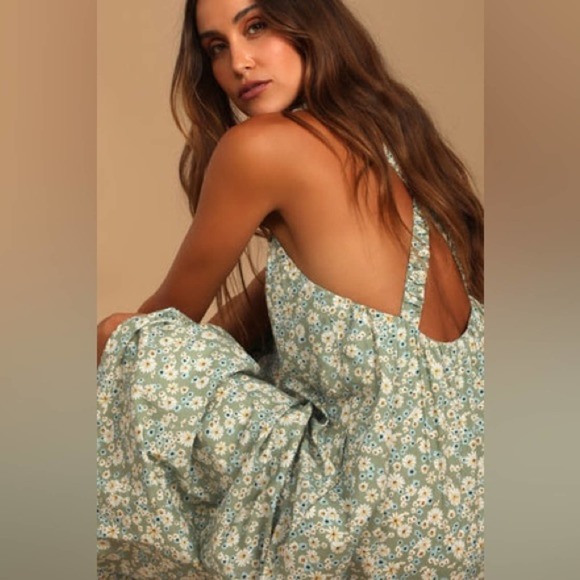 Among the Meadow Sage Green Floral Print Midi Dress - Picture 2 of 6